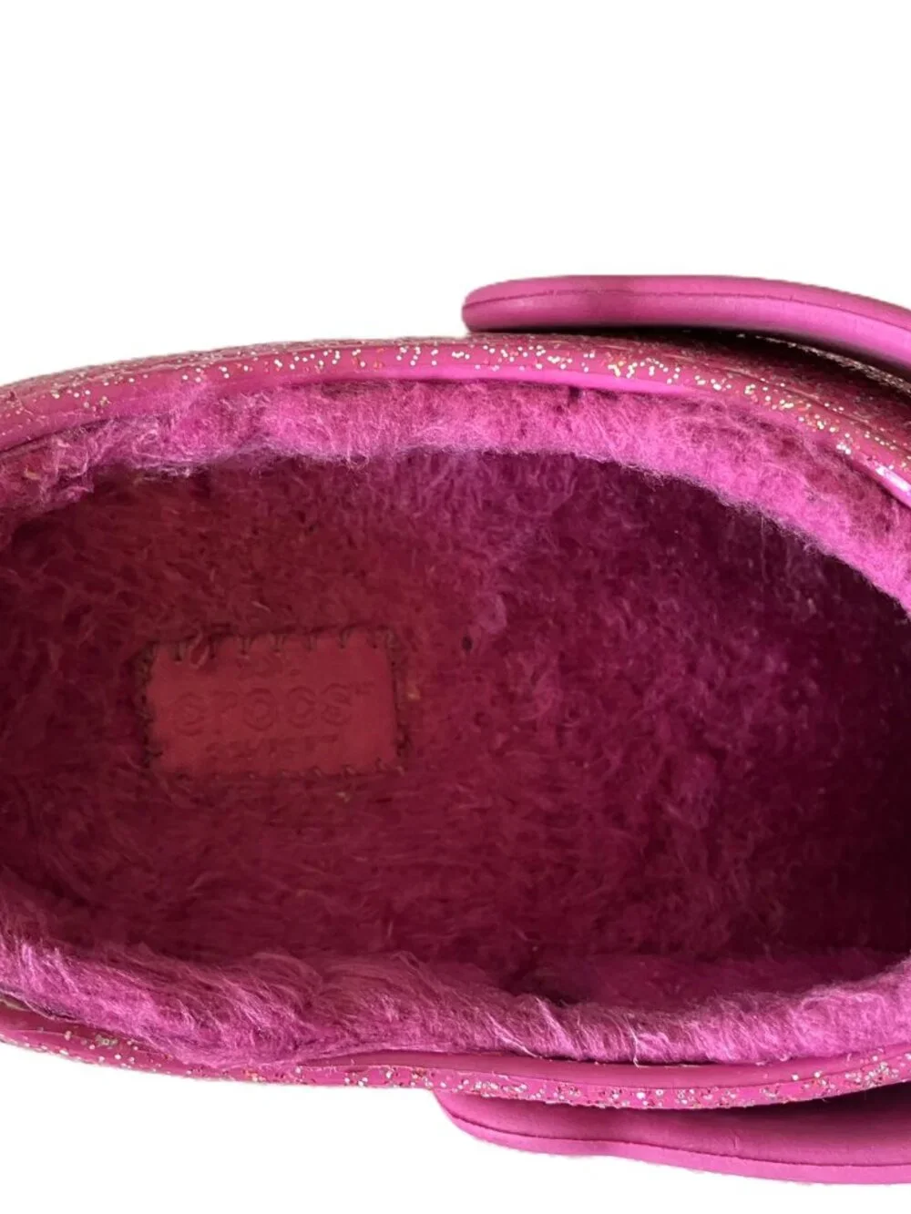 Crocs Pink Glitter Fuzz-Lined Clogs - Youth Size J3